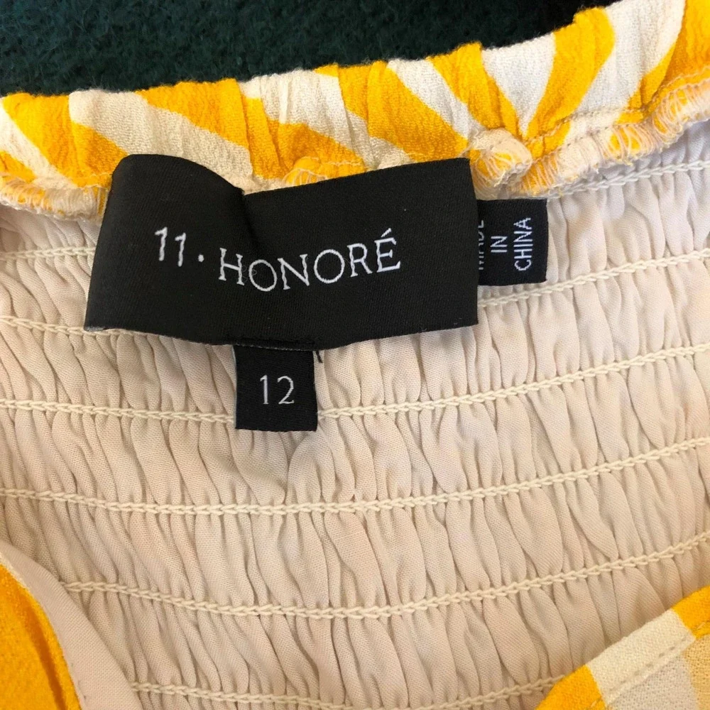 ✨2/$20 11 HONORÉ Fatima Zebra Stripe Cotton Peplum Top Yellow 11 HONORE 12W 12 - Picture 4 of 12